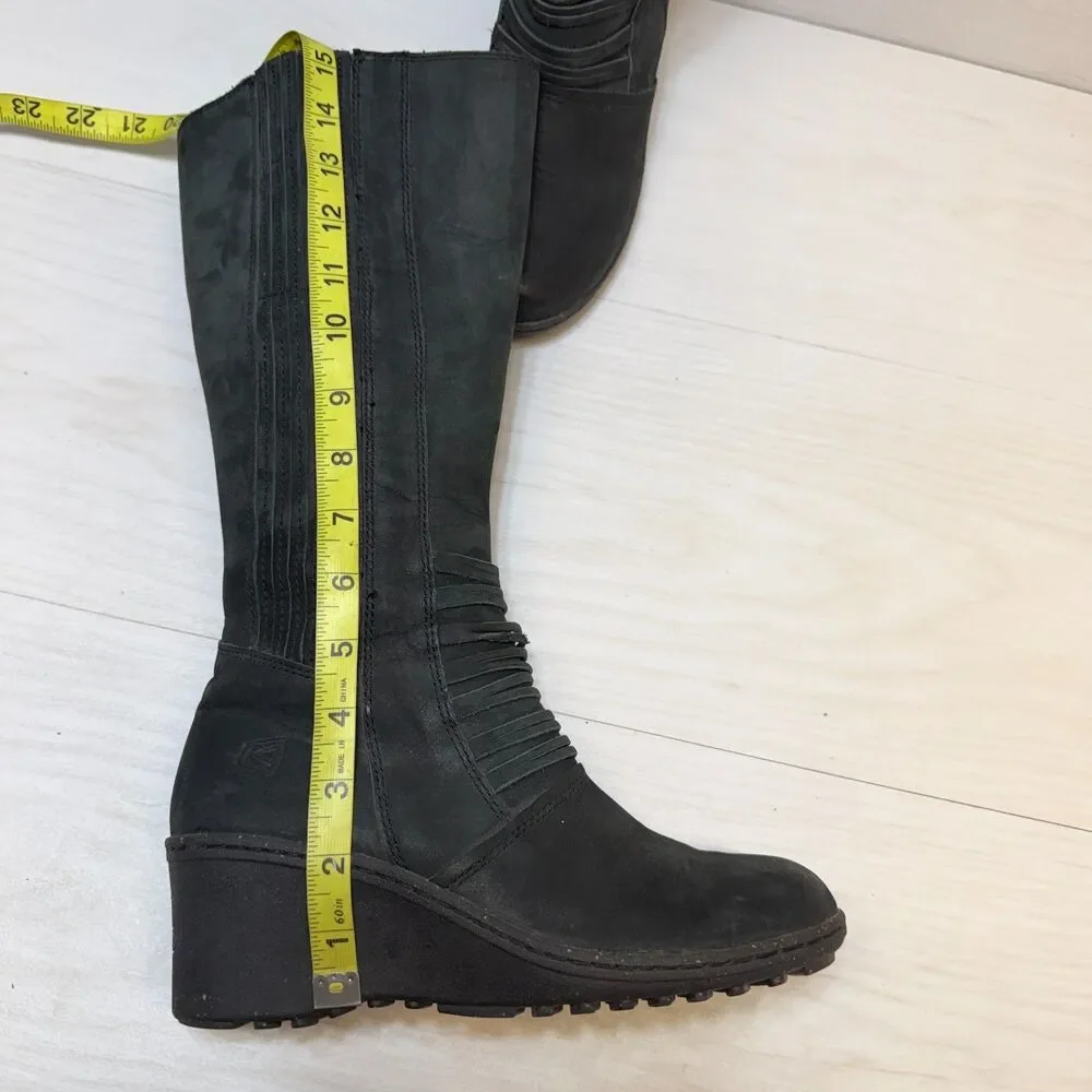 KEEN Zurich High Boot Womens Size 8.5 Black Leather Wedge Heel Mid Calf Side Zip